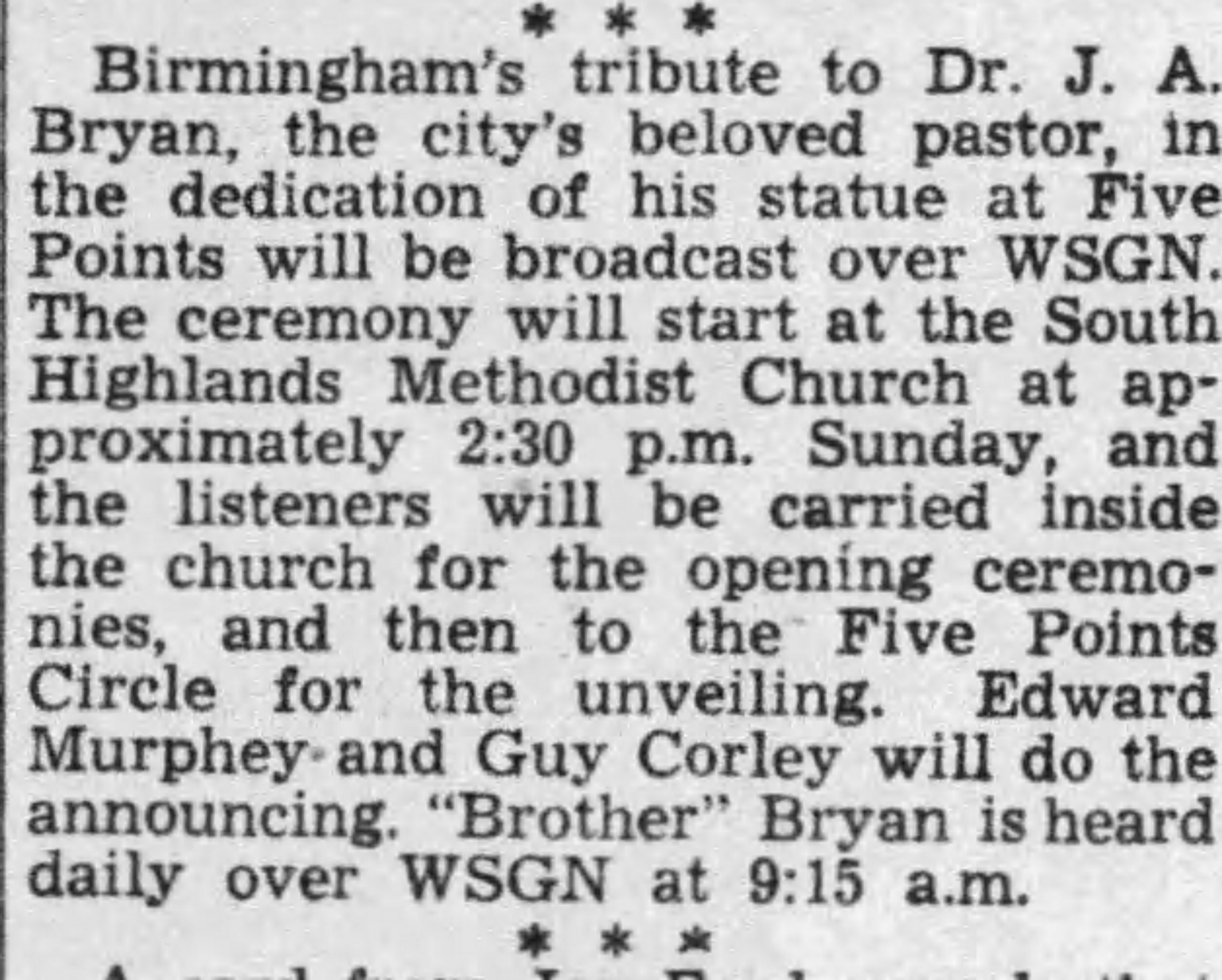 WSGN to broadcast statue unveiling